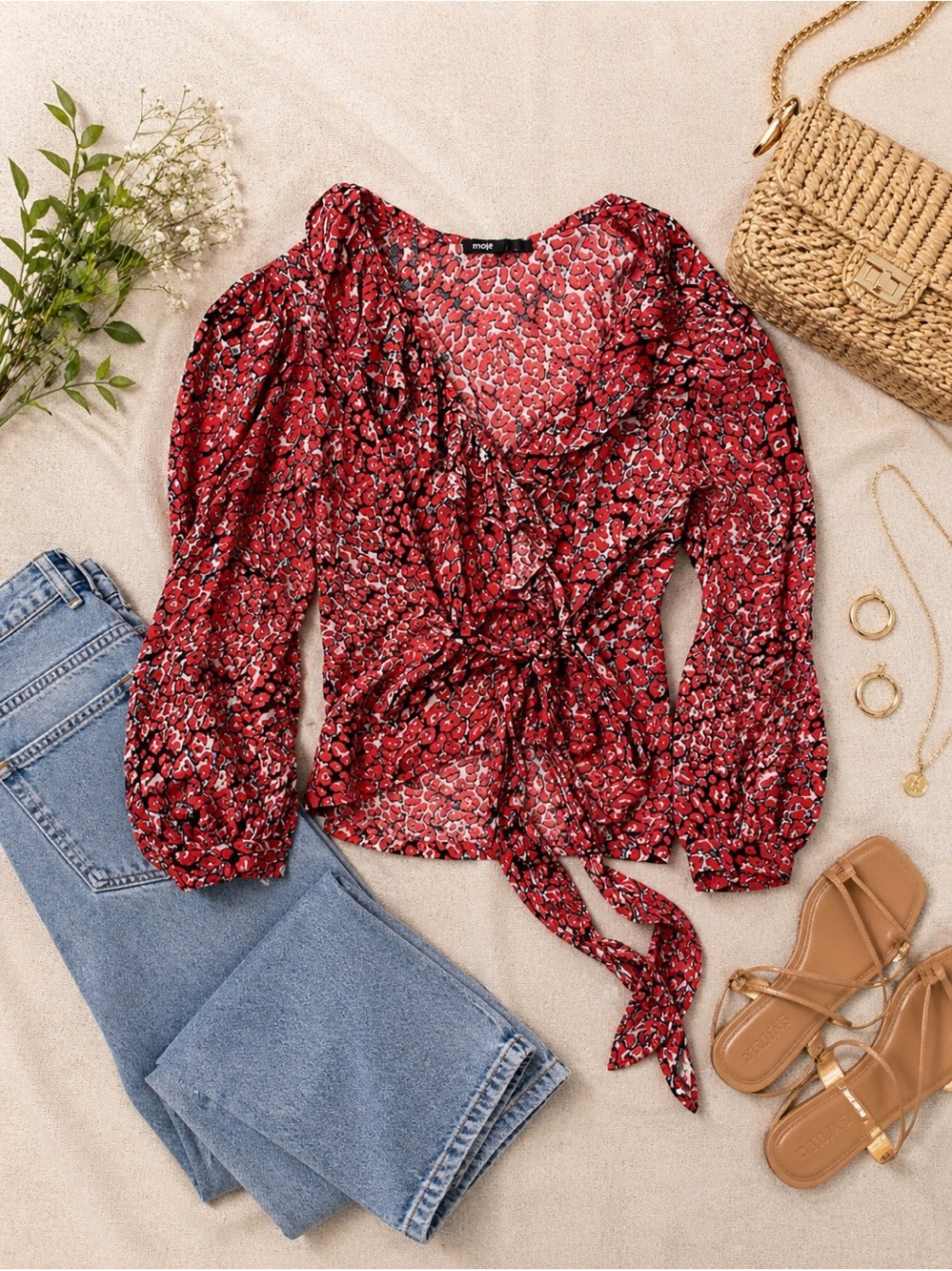 Maje Lito Leopard Print Tie Front
Ruffled Blouse